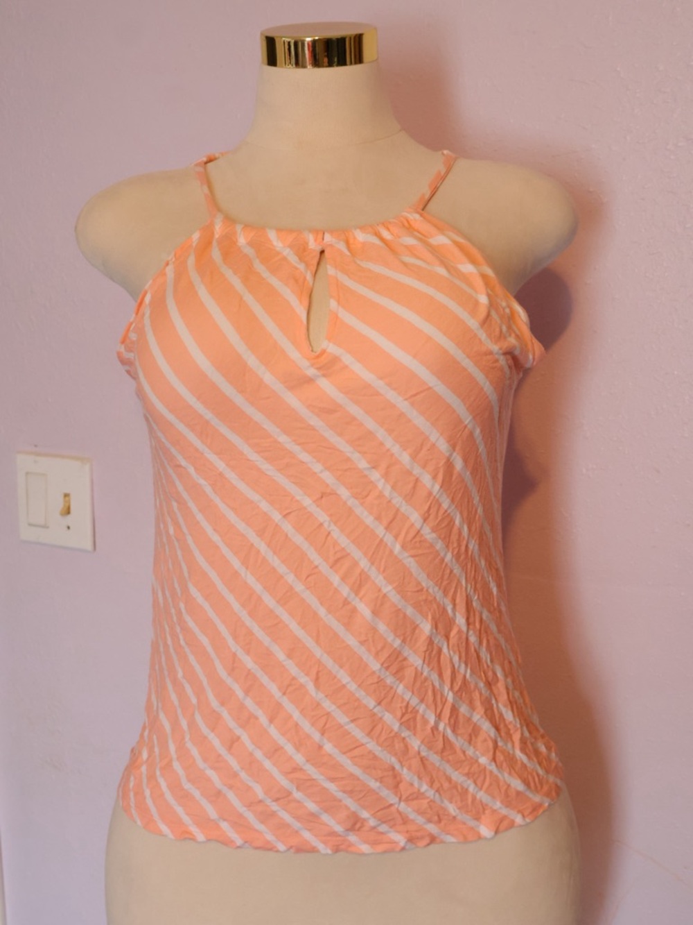 New York & Company Peach & White Striped Halter Top